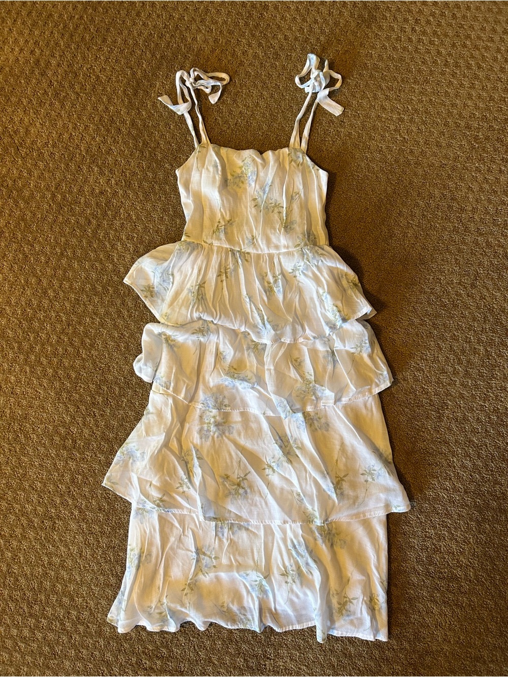 White Tiered Floral Sundress with Tie Straps